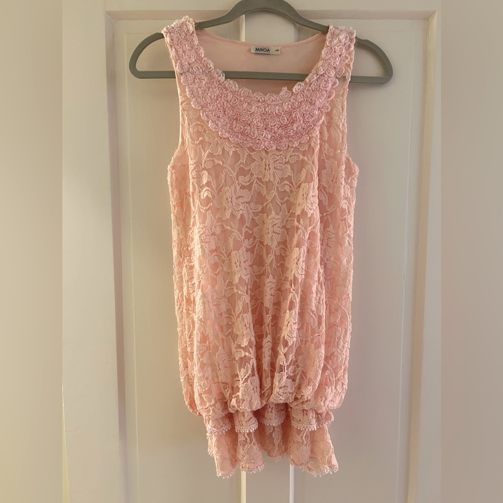Miriam S Pink lace tops sleeveless